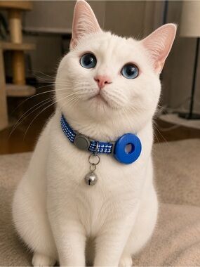 Blue Cat Collar with Reflective Pattern